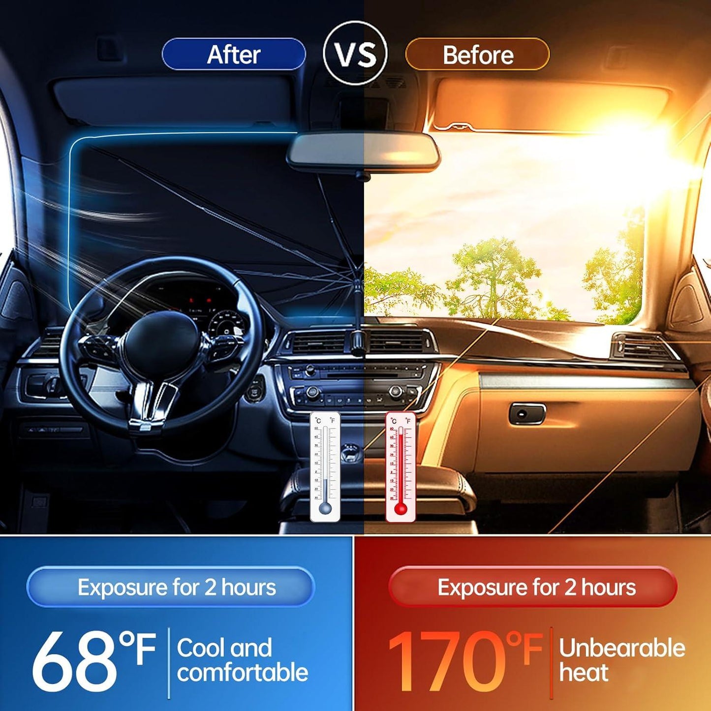 Premium Foldable Car Sun Shade Umbrella – UV Protection Windshield Cover